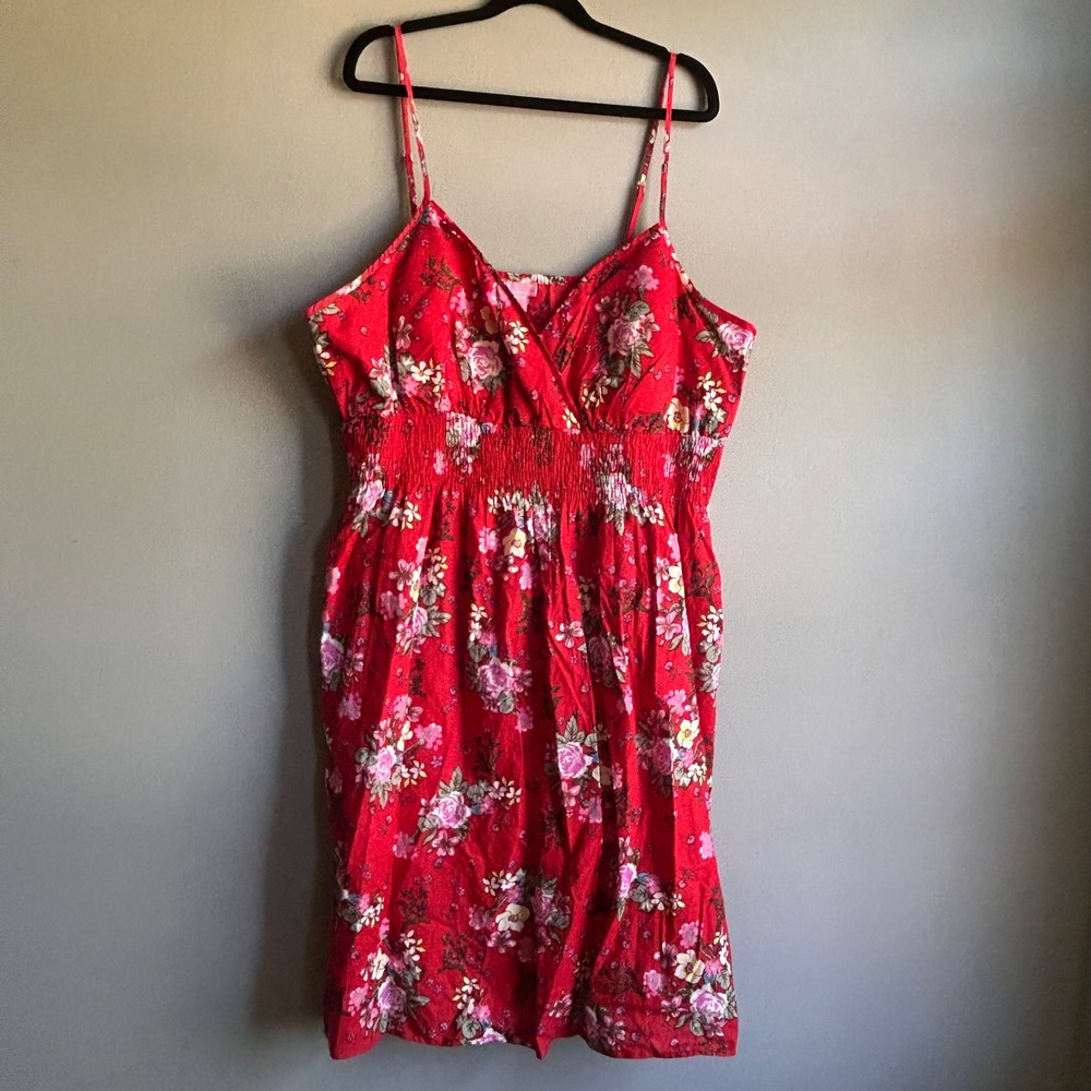 She's Cool Red Floral Cotton Smocked Waist Maxi Dress Plus Size 3X Boho Summer